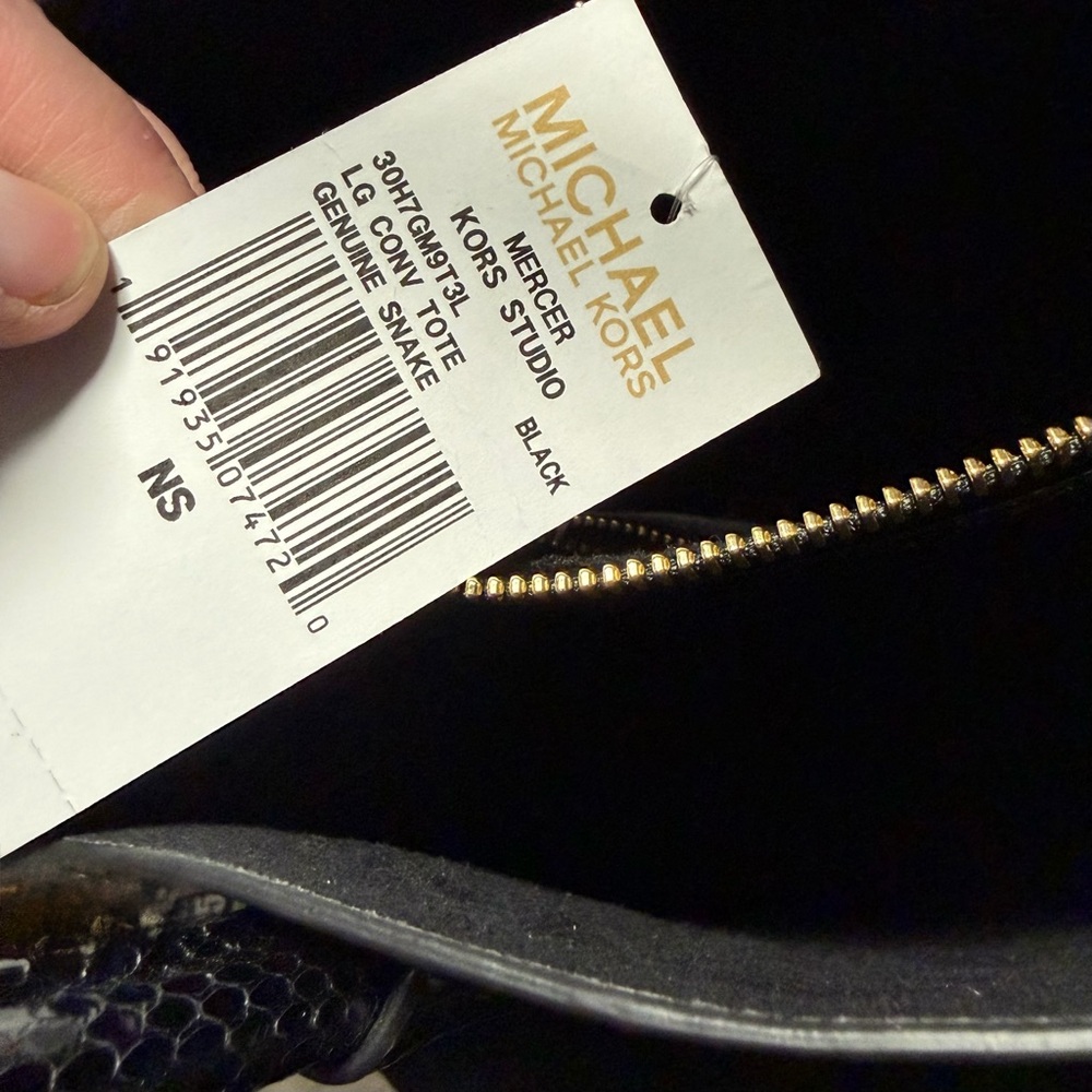 NWT Michael‎ Kors Mercer Black Snakeskin Large Convertible Tote Suede Lining - Picture 9 of 15